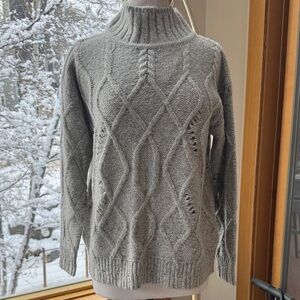 NWT Sundance Gray Cable Knit oversized Funnel neck Sweater